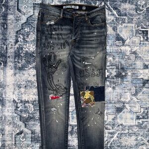 Billionaire Boys Club men’s graphic patchwork distressed jeans SZ 30